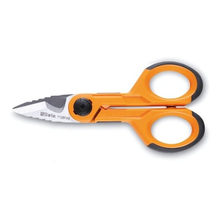 Beta 1128FXS Electrician's Scissors, Micro-teeth, Straight Stainless Steel Blades, Cable Cutting Groove 011280095